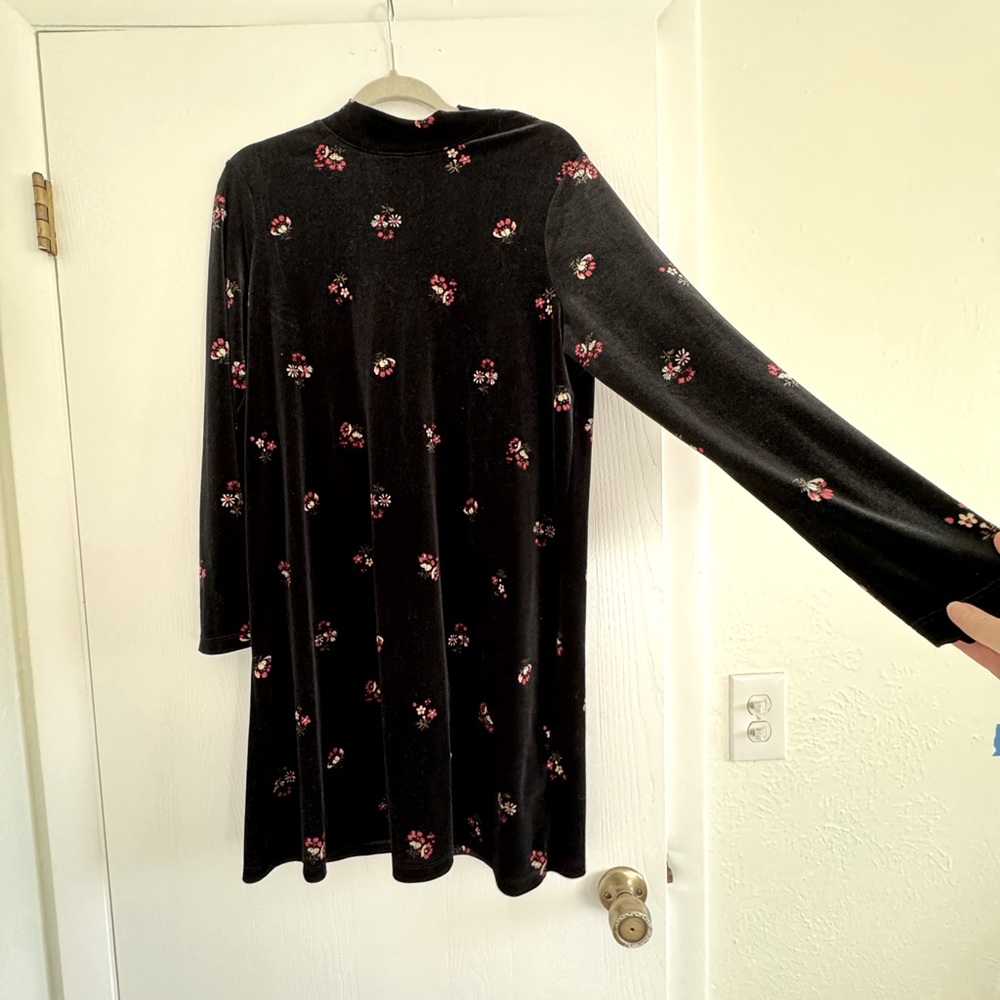 Loft Floral Velvet Black Dress | L
